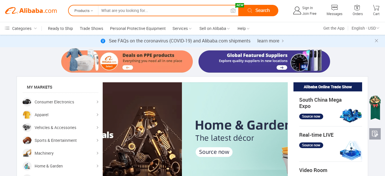 Alibaba homepage