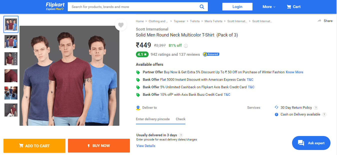 Product page in Flipkart