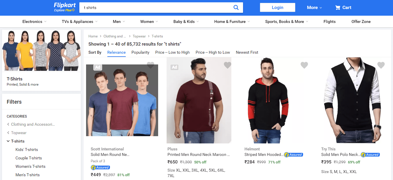 Product search in Flipkart