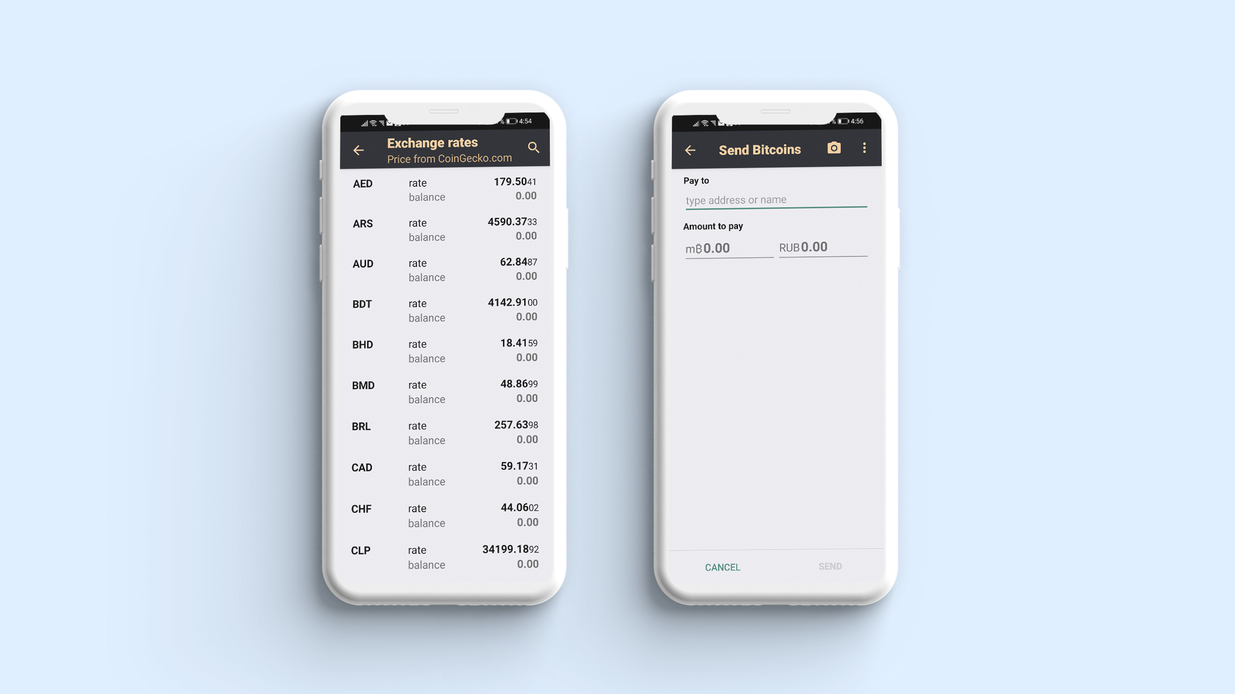 Conversion rate in crypto wallet app